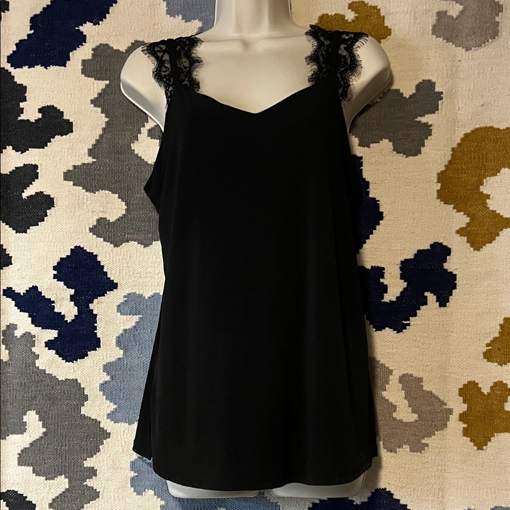 Bobeau Black Camisole with Lace Trim
